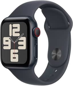 Apple Watch SE GPS + Cellular • Caixa meia-noite de alumínio – 40 mm • Pulseira esportiva meia-noite – P/M