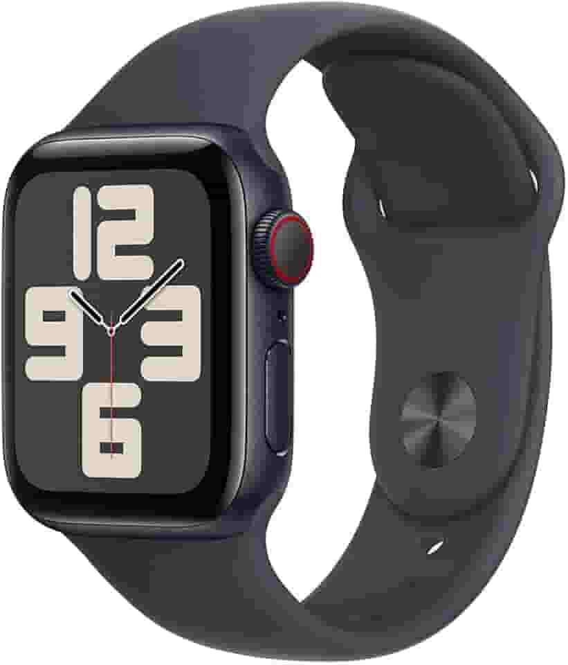 Apple Watch SE GPS + Cellular • Caixa meia-noite de alumínio – 40 mm • Pulseira esportiva meia-noite – P/M