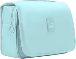 Necéssaire Dobrável com Gancho Organizador Para Viagem Unissex Impermeável com Divisórias Ideal para Higiene Pessoal, Cosméticos, Maquiagem e Banheiro (Azul Celeste)