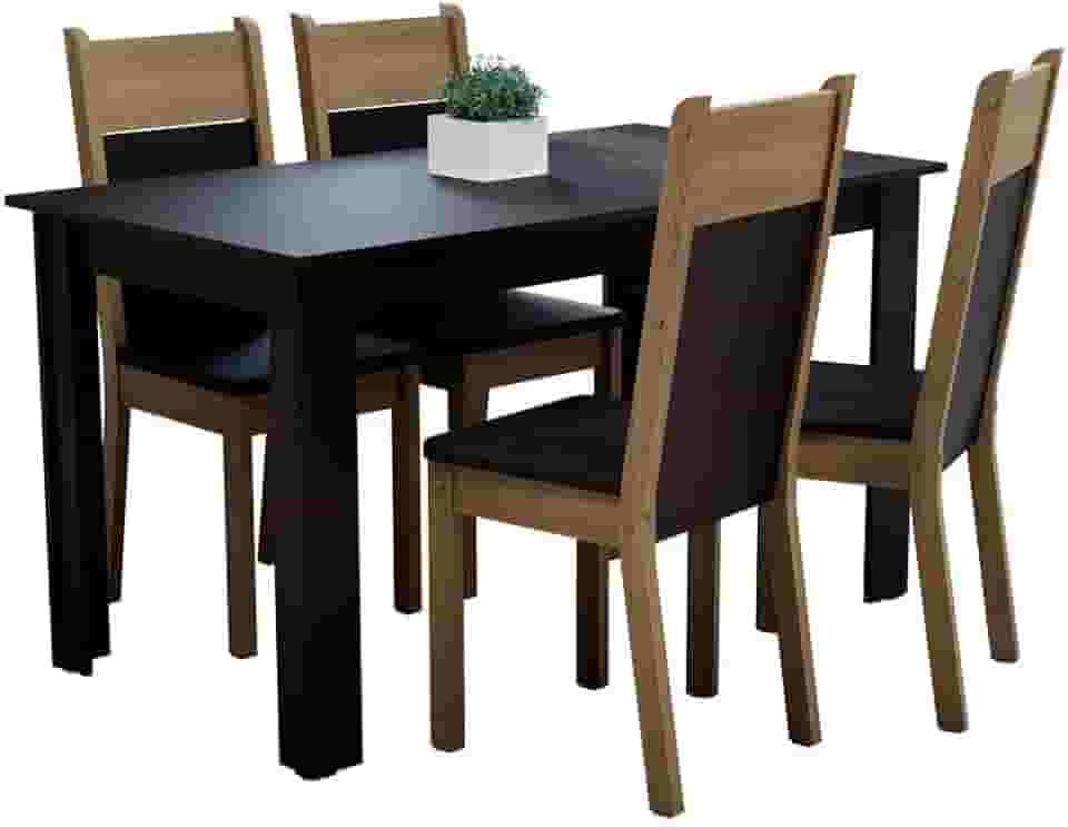 Conjunto Sala de Jantar Madesa Havana Mesa Tampo de Madeira com 4 Cadeiras - Preto/rustic