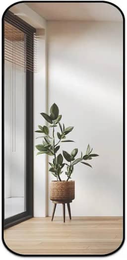 Espelho de Corpo Inteiro Retangular Cantos Arredondado 110x53 – Elegância e Amplitude para Seu Ambiente (Preto)