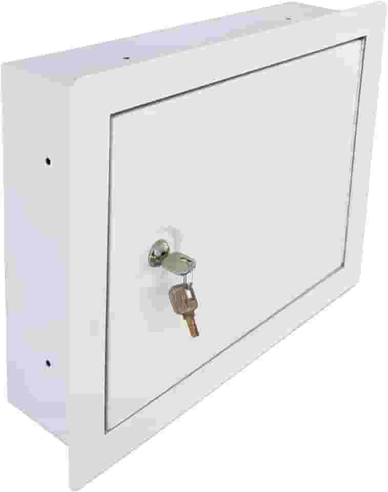 Cofre de parede com trava de chave – Compartimento de parede oculto com trava de aço resistente para armazenamento seguro, cofre de parede para joias, dinheiro e documentos – largura externa de 39 cm