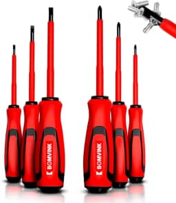 Kit de Chaves de Fenda e Phillips Isoladas, 6 Peças, Cabo Emborrachado, Pontas Magnetizadas, Aço Temperado, para Uso Profissional e Doméstico