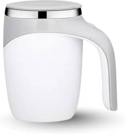 Caneca Térmica Elétrica Mixer com Misturador Magnético, 380ml, Aço Inox 304, Recarregável USB-C, Tampa Protetora, Alça Resistente, Ideal para Café, Shakes e Bebidas Quentes (Branco)