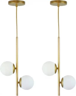 Kit 2 Pendentes Lustres Jabuticaba /2 Globo de Vidro Dourado