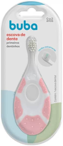 Buba Escova de Dente para Primeiros Dentinhos, 0-2 Anos, Branco e Rosa