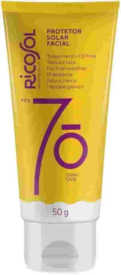 Protetor Solar Facial Ricosol FPS 70 Toque Seco Vegano 50g