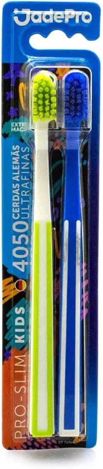 Escova de Dente Infantil Pro Slim Kids 4050 Cerdas Ultra finas kit 2un JadePro (Branca/Azul)