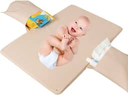 Trocador Portátil De Fraldas Com Bolsos Impermeável Dobrável, para levar na Bolsa, Com Bolsos Laterais para Lenços e Fraldas, 50,5cm x 32,5 cm, Nude