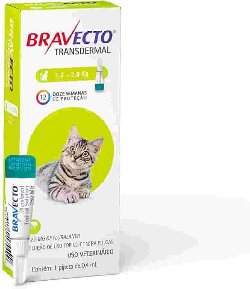 Bravecto® Gatos Transdermal 112,5mg - Antipulgas - Gatos de 1,2 a 2,8kg - 1 Pipeta 0,4ml - MSD Saúde Animal