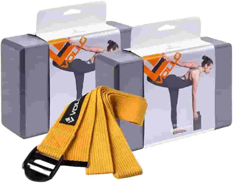 Bloco para yoga (2 un) + Fita para yoga (1 un): Kit yoga básico