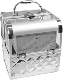 Maleta De Maquiagem Profissional Dobravel Com Bandeja Espelho Chave (Prata)