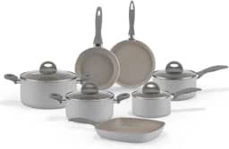 Brinox - Jogo de Panelas Antiaderente Ceramic Life Marble Blend com Indução 7 Peças - Cinza Claro