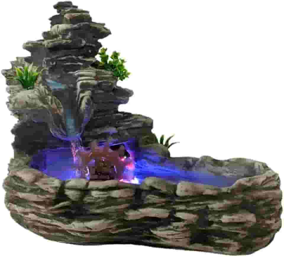 Fonte de água laguinho decorativa cascata rodinha com luz colorida