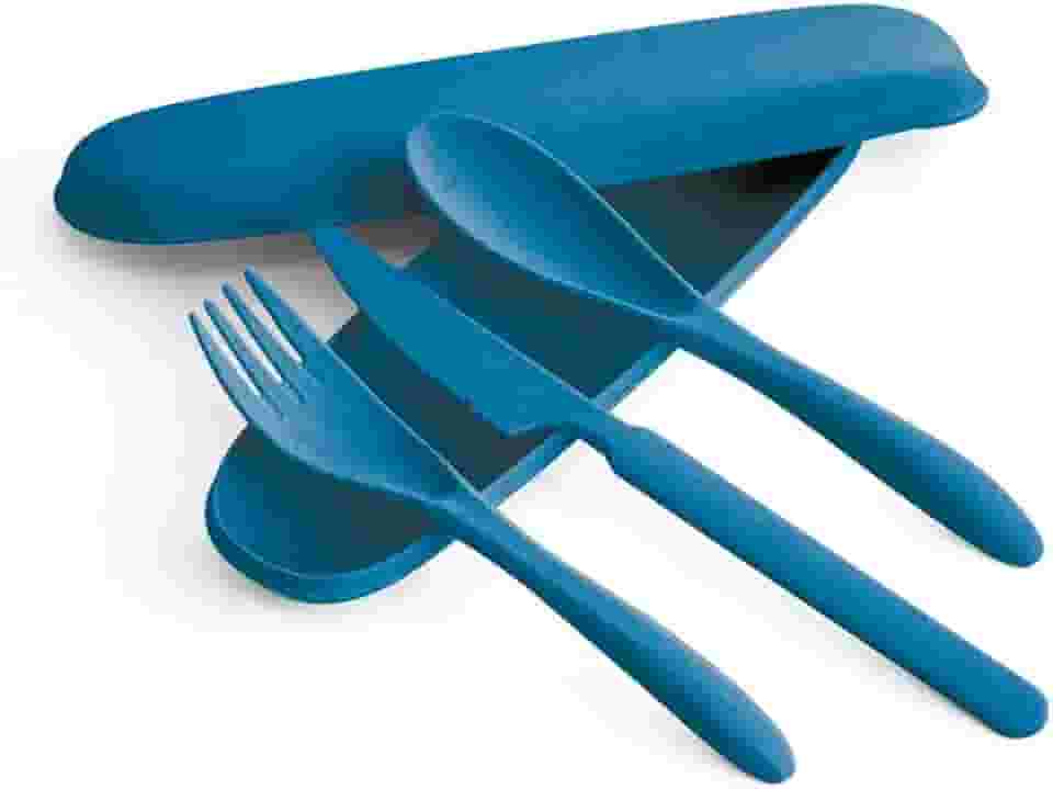 Conjunto De Talheres Fibra De Bambu Estojo Colher Garfo Faca(02 Unidades,Azul)