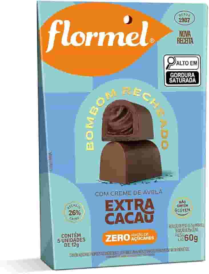 Bombom Recheio Avelã Extra Cacau FLORMEL Zero Açúcar- Caixa com 5 Unidades