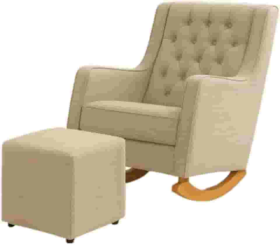 Poltrona Sofá Cadeira Amamentação Balanço Com Puff Pés Madeira Bege