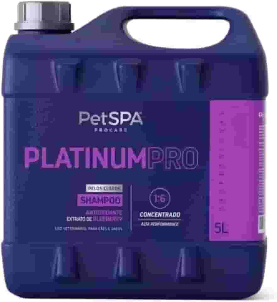PetSPA Platinum Pro, Shampoo Clareador com Blueberry, para Cães e Gatos de Pelos Claros, Limpeza e Desamarelamento, 5L
