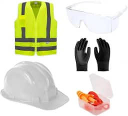 Kit Obras Segurança e Proteção Capacete Luva Colete Protetor Auricular Óculos de proteção