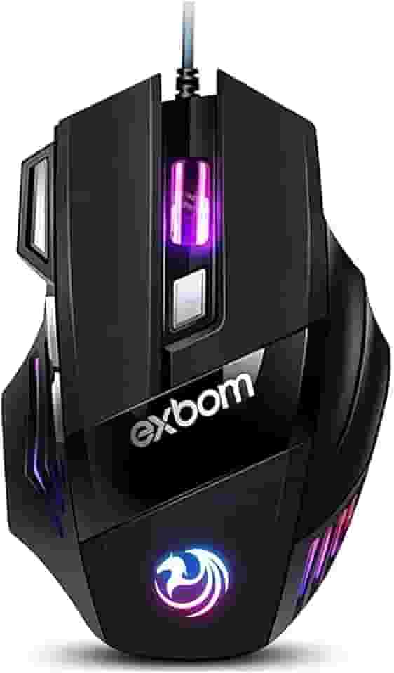 Mouse Gamer PC USB de Alta Precisão Com 7 Botões Programáveis e Cabo Reforçado Sensor Gamer Super Veloz Para Jogos Trabalho Estudos, LED RGB Ergonômico Jogos
