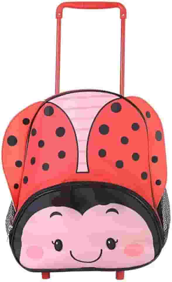 Mochila de Rodinhas Infantil Abelhinha e Joaninha com Anteninhas Bolso Frontal (Joaninha)