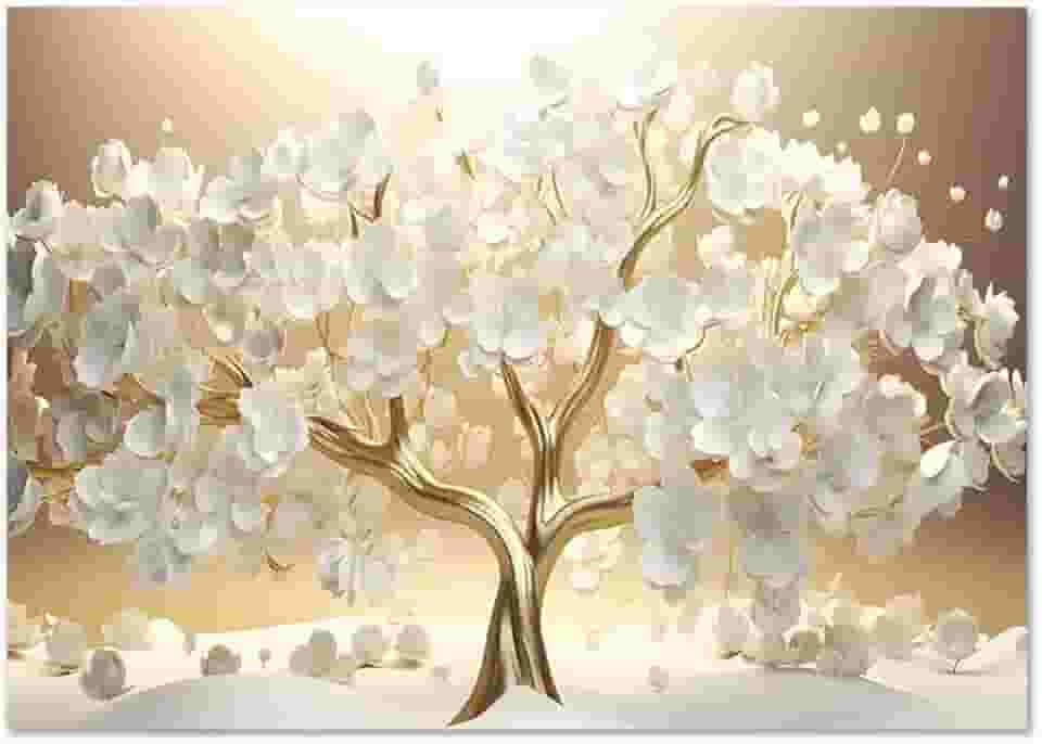 Quadro Decorativo Floral Pintura Arvore Prosperidade, Tela em Canvas na Horizontal ideal para ambiente de Sala de estar, jantar, reuniões, Quarto e Hall de entrada