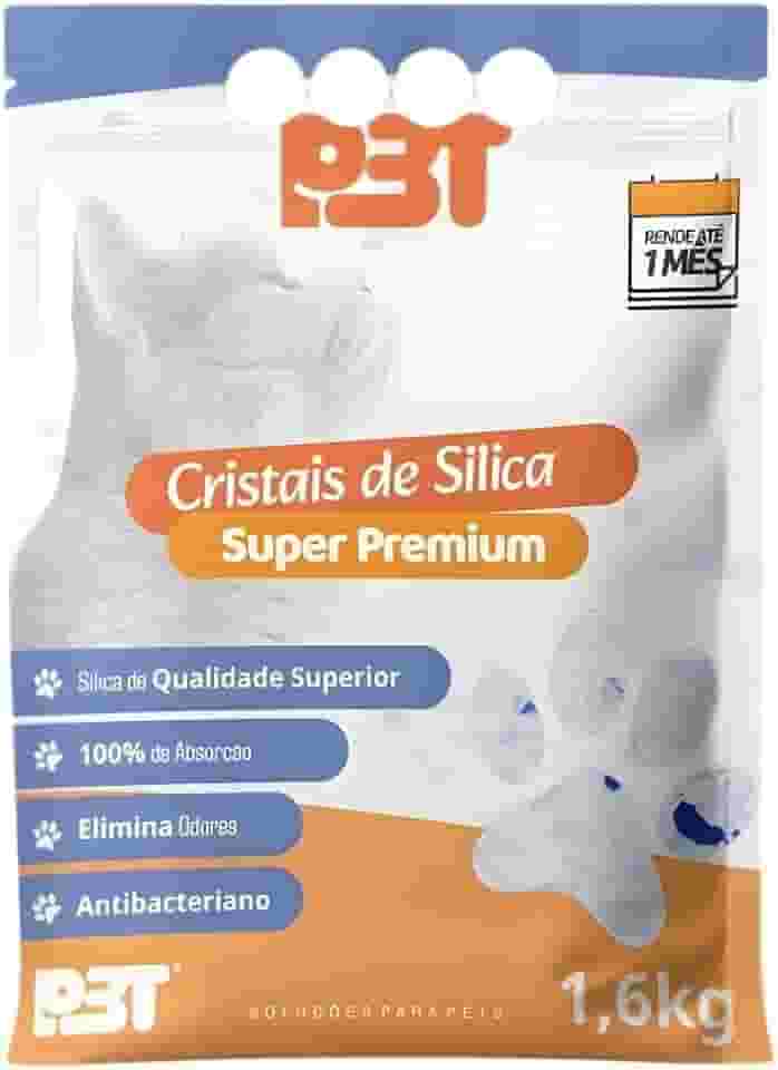 Areia Cristais de Sílica Super Premium P3T para Gatos Antibacteriano Absorção 100% Elimina Odores 1,6kg