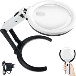 Lupa de 5 X 2 X com 10 Leds E Suporte, Aumento para Leitura, Lupa dobráVel PortáTil, Alimentado por Bateria Ou USB