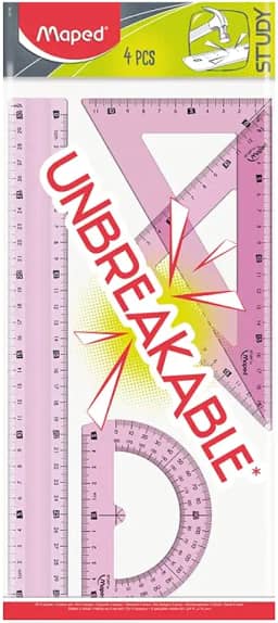 Conjunto Rágua 30cm + Esquadros Isósceles 45° e Escaleno 60° + Transferidor 180°, Maped, Study Unbreakable, 981701, Cores Sortidas