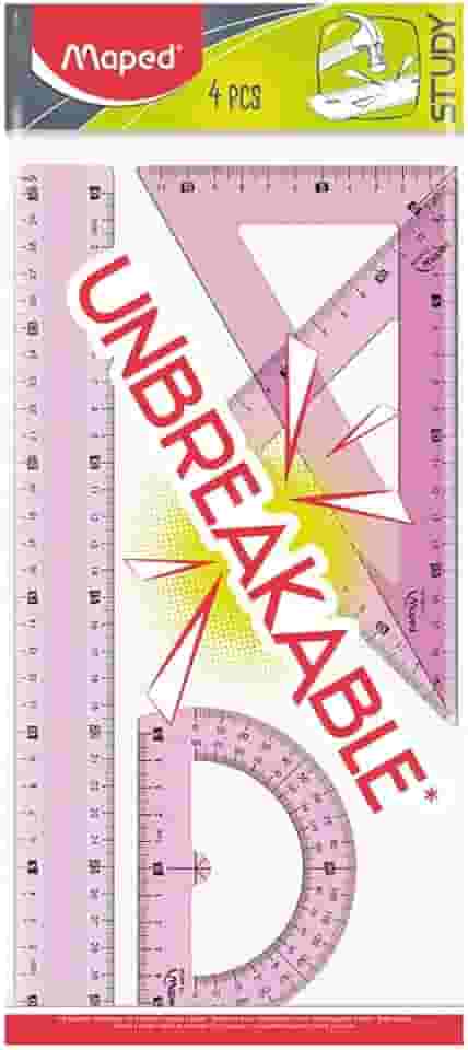 Conjunto Rágua 30cm + Esquadros Isósceles 45° e Escaleno 60° + Transferidor 180°, Maped, Study Unbreakable, 981701, Cores Sortidas
