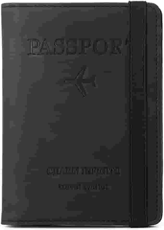 Porta-passaporte com Faixa Elástica, Carteira de Couro com Bloqueio RFID, Capa de Viagem para Passaporte/Crédito/Embarque/Vacinação