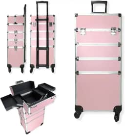 Maleta de Maquiagem Profissional Com Rodinhas e Divisórias Organizador Completa 4 Andar Rosa