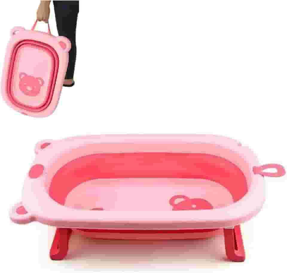 Banheira Dobrável para Bebê, Silicone Rosa, 34 Litros, Antiderrapante, Compacta