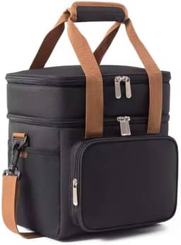 Bolsa Térmica Dupla Camada com 5 Compartimentos, Alça Ajustável, Cinza e Azul, Mochila Portátil para Marmita, Academia, Trabalho, Escola (Preto)