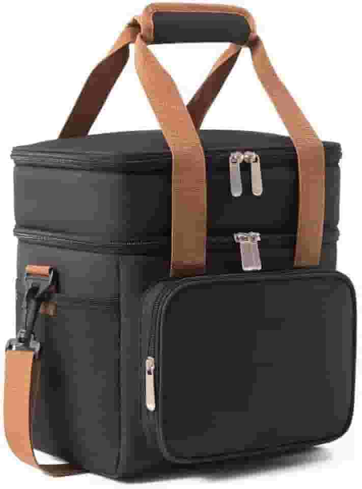 Bolsa Térmica Dupla Camada com 5 Compartimentos, Alça Ajustável, Cinza e Azul, Mochila Portátil para Marmita, Academia, Trabalho, Escola (Preto)