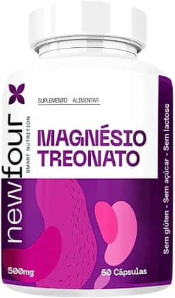 Magnésio Treonato 650mg – Newfour | Magnésio L-Treonato para Sono, Memória e Concentração | Suplemento para o Cérebro e Ansiedade | 60 Cápsulas | Fórmula Sem Glúten