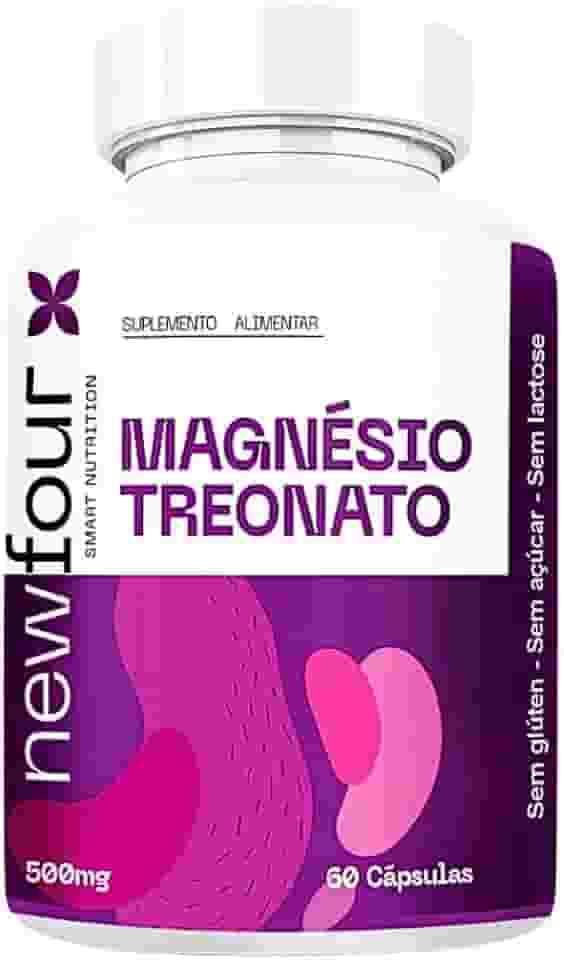 Magnésio Treonato 650mg – Newfour | Magnésio L-Treonato para Sono, Memória e Concentração | Suplemento para o Cérebro e Ansiedade | 60 Cápsulas | Fórmula Sem Glúten