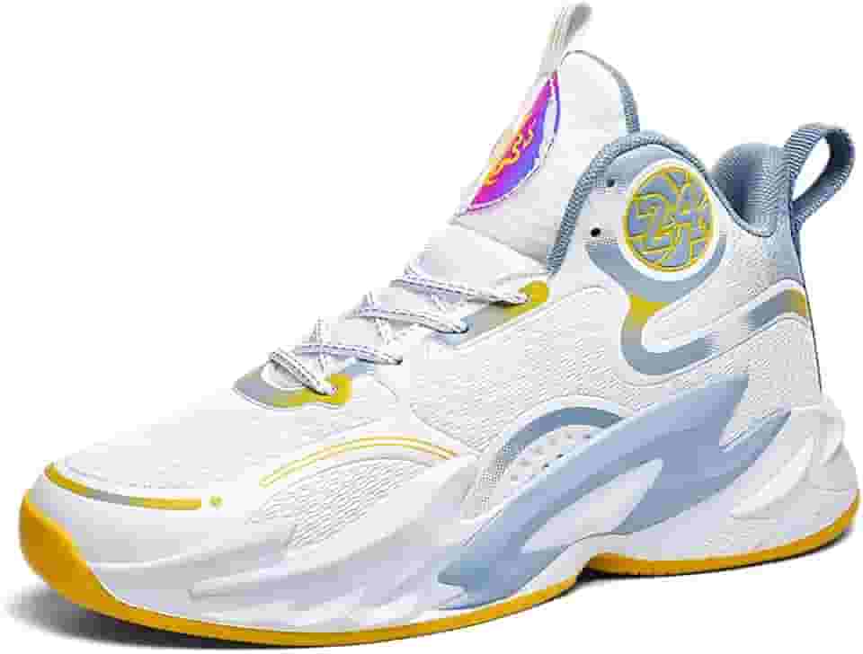 Novetra Tênis de basquete masculino de cano alto com amortecimento e suporte respirável para treinamento esportivo juvenil(White Grey 05,3.5)