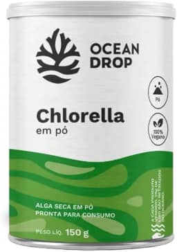 Ocean Drop Chlorella em Pó, Suplemento Natural Detox, 150g, Vegano, Sem Glúten