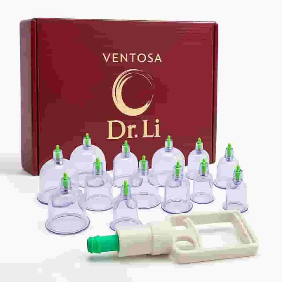 Dr. Li - Kit com 12 Ventosas para Massagem e Ventosaterapia com Bomba Manual | Terapia Natural para Alívio de Dores e Circulação e Massagem Estética | Ideal para Clínicas, Massoterapeutas e Esteticistas