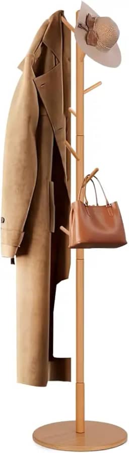 Cabideiro de Chão, Desmontável Ee Leve 8 Ganchos 172cm Altura, Anque Inclinado de 45°, Cabideiro Madeira Vertica Chão