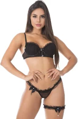 Conjunto Sexy Calcinha de Renda e Perneira | 8000032