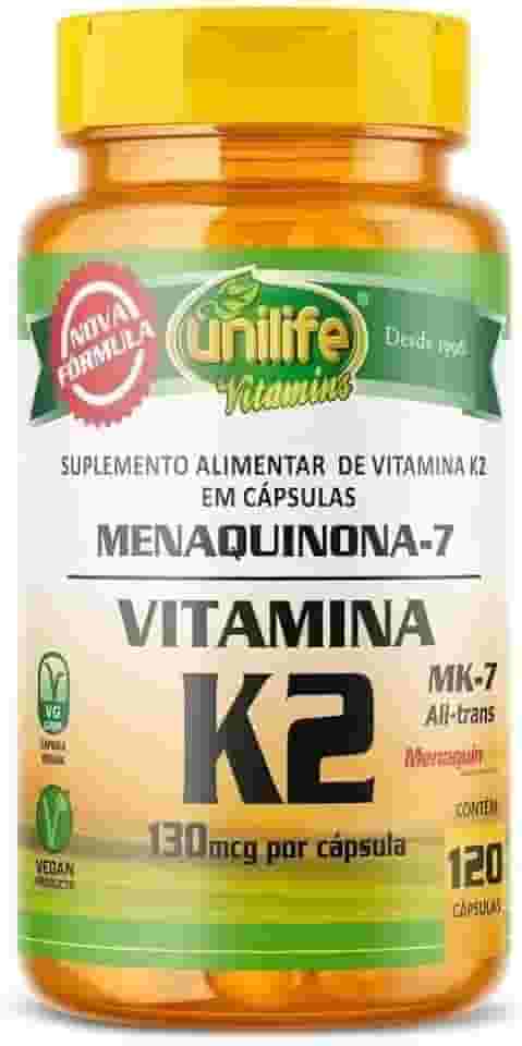 Vitamina K2 Mk7 130mcg Unilife Menaquinona 120 Cápsulas