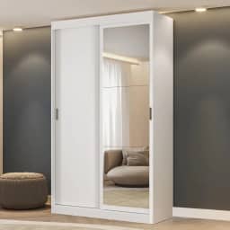 Guarda Roupa Solteiro 2 Portas 2 Gavetas com Espelho Branco Carraro