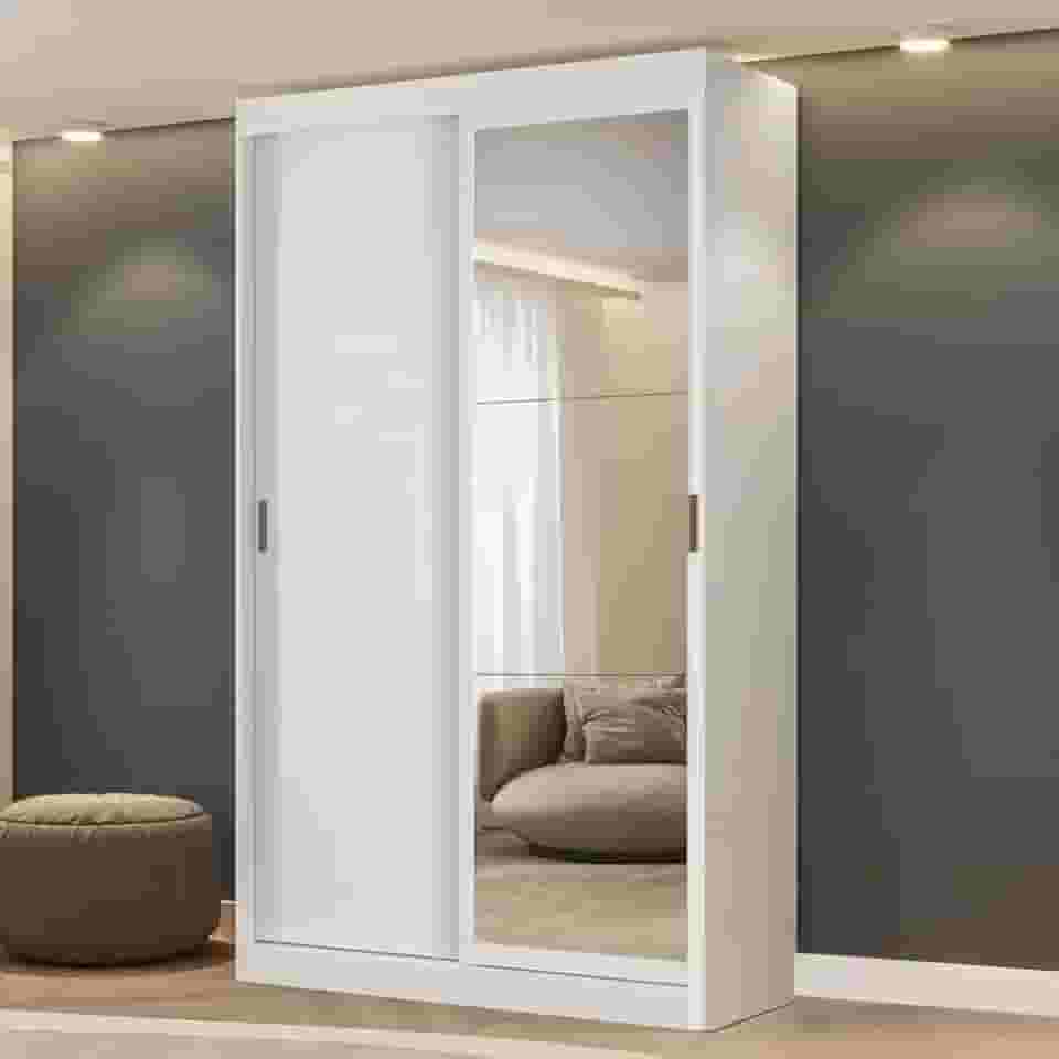 Guarda Roupa Solteiro 2 Portas 2 Gavetas com Espelho Branco Carraro