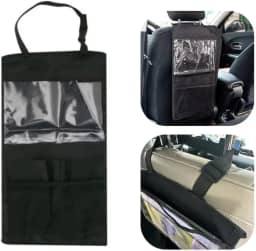 Organizador para Banco de Carro, Suporte para Tablet com Bolsos, Protetor de Encosto Automotivo em Nylon, Preto, Acessório Interior