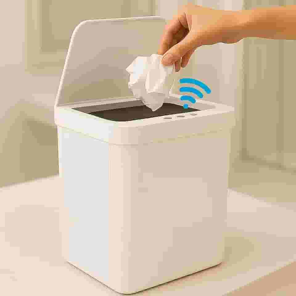 Lixeira Automática 13L com Sensor de Movimento Infravermelho Sem Toque Tampa Automática IPX5 Branco para Cozinha Banheiro Escritório Fechamento Automático