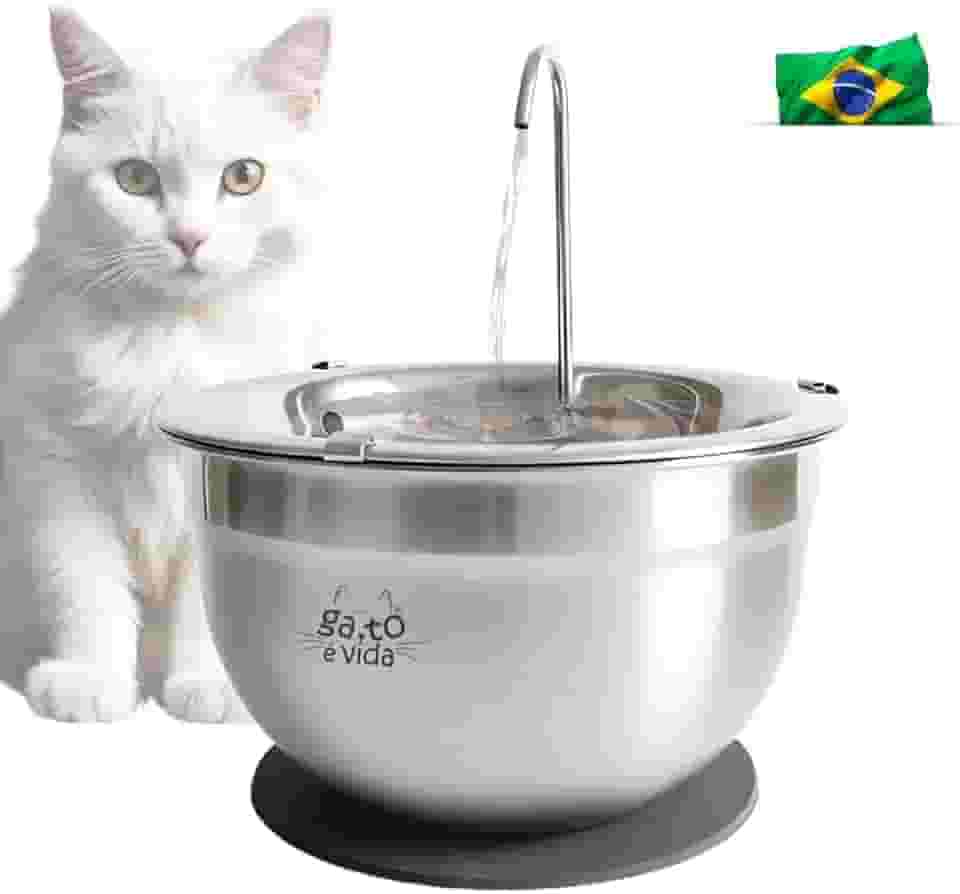 Fonte Bebedouro Para Gatos Inox 2 Litros com Filtro de Carvão Ativado + Tapete - Gato é Vida