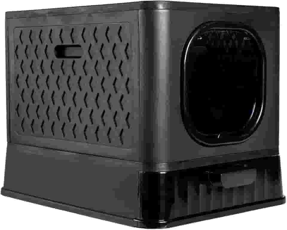 Caixa de Areia para Gatos com Teto e Portinha - Banheiro Pet Fechado 48x35x38cm com Bandeja Removível(PRETO)