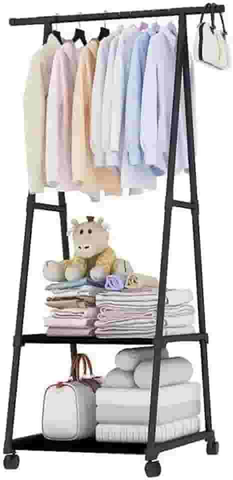 Arara Organizadora Cabideiro de Roupas Com Prateleiras e Rodinhas 360°, Closet Organizador Portátil Multifuncional (Preto)